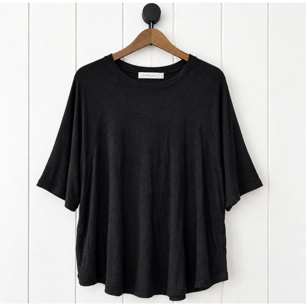Composition Women's Oversized Loose Fit Black Top Size Small Minimalist